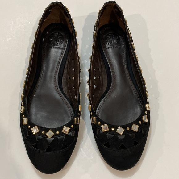 Tory Burch Black Flats Suede Ballerina Flats Kingsbridge Size 6.5 - Picture 4 of 15
